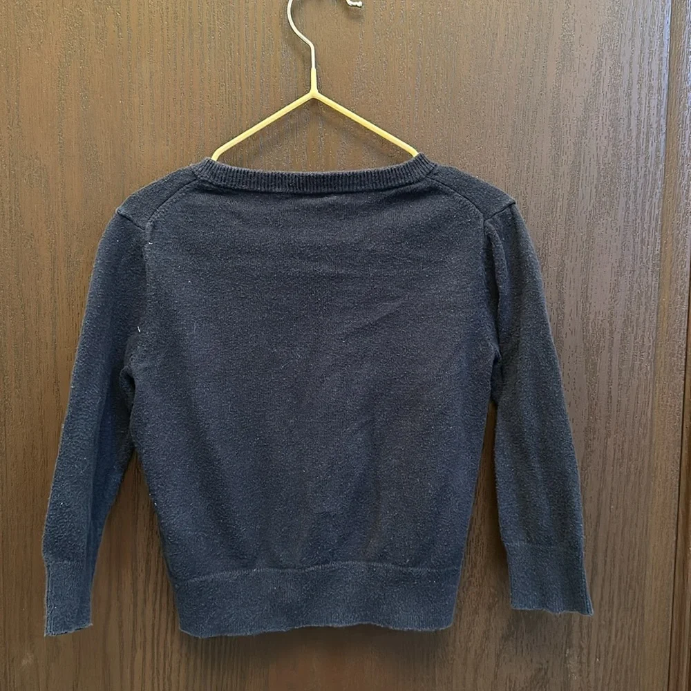 3/$25 GAP Baby Boy Navy V-Neck Bear Logo Sweater 100% Cotton Knit Size 18–24M